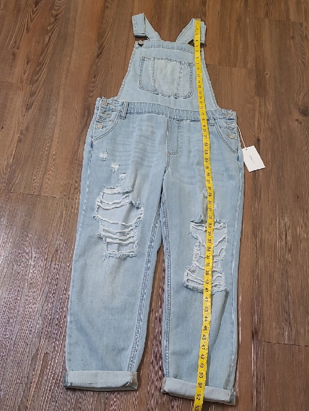 Cello Light Blue Distressed Denim Overalls for Women - Picture 6 of 14